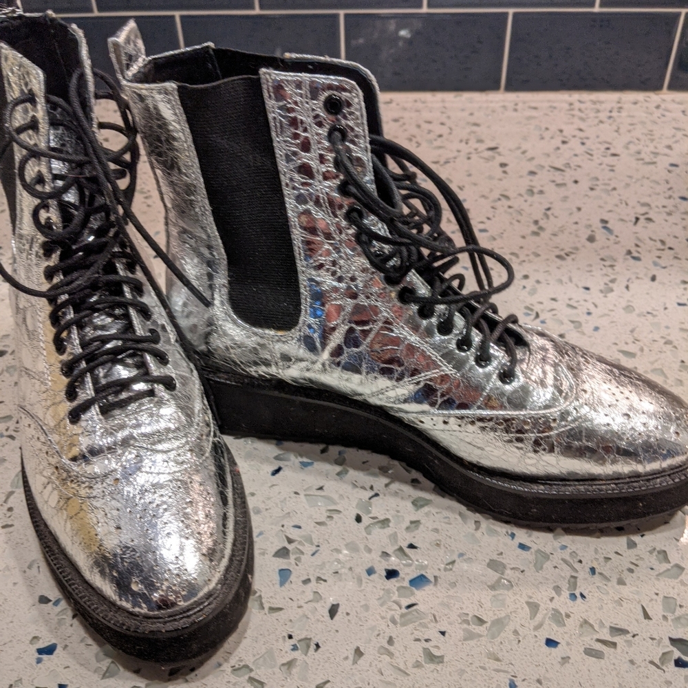 Shellys London Silver Lily Combat Boots WORN ONCE